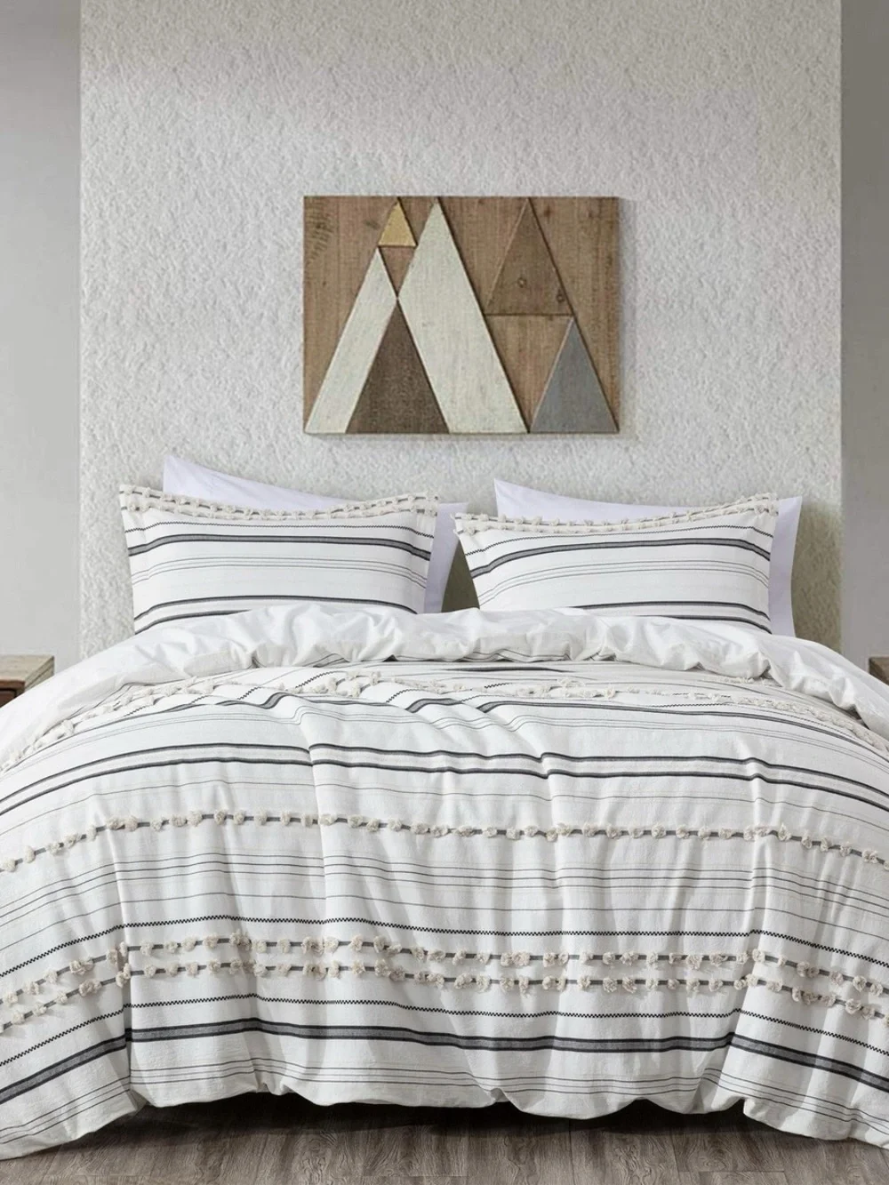 Striped Tassel Queen 3 piece duvet set 100% cotton